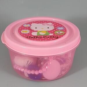 Hello Kitty Jewelry Lot in Hello Kitty Plastic Container Vintage About 18 Pieces
